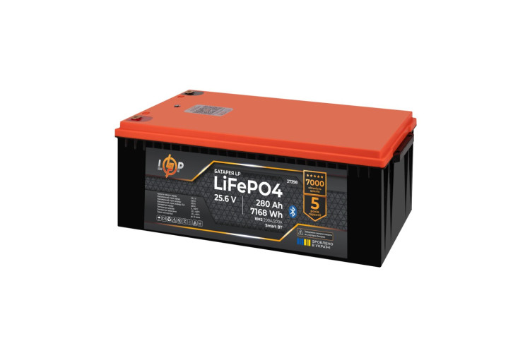 Аккумулятор LP LiFePO4 25,6V - 280 Ah (7168Wh) (BMS 200A/200А) пластик Smart BT