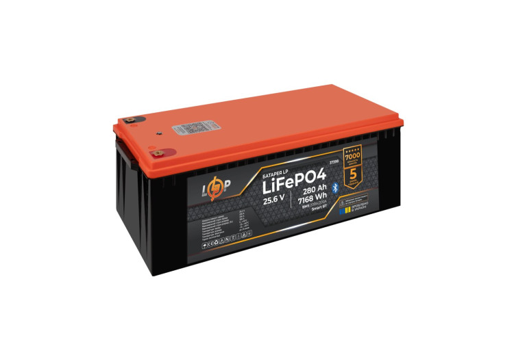 Аккумулятор LP LiFePO4 25,6V - 280 Ah (7168Wh) (BMS 200A/200А) пластик Smart BT