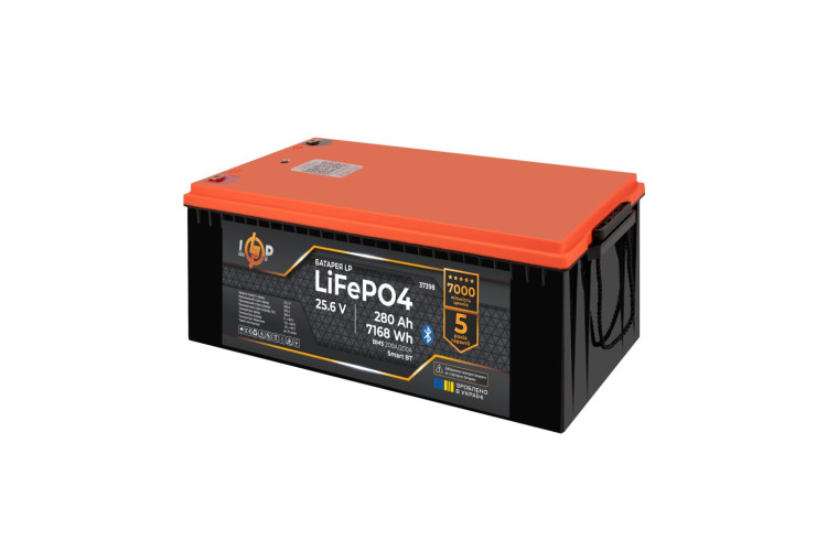 Аккумулятор LP LiFePO4 25,6V - 280 Ah (7168Wh) (BMS 200A/200А) пластик Smart BT