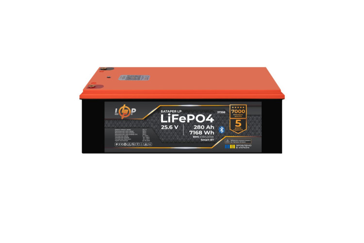 Аккумулятор LP LiFePO4 25,6V - 280 Ah (7168Wh) (BMS 200A/200А) пластик Smart BT