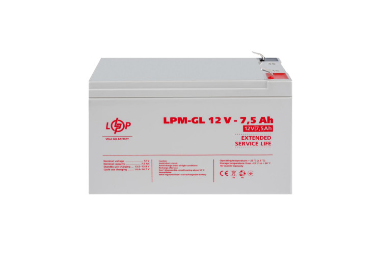 Аккумулятор гелевый LPM-GL 12V - 7.5 Ah