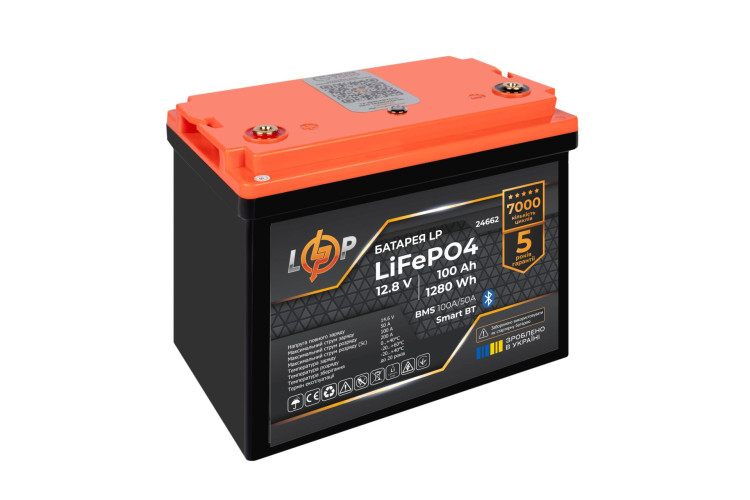 Аккумулятор LP LiFePO4 12,8V - 100 Ah (1280Wh) (BMS 100A/50А) пластик Smart BT