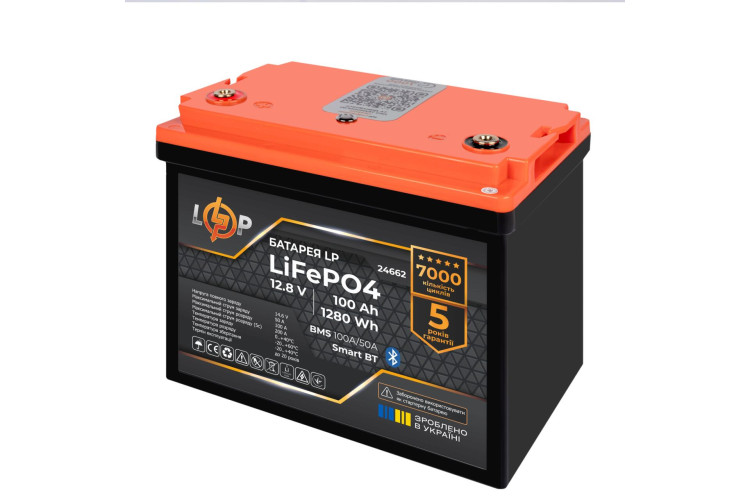 Аккумулятор LP LiFePO4 12,8V - 100 Ah (1280Wh) (BMS 100A/50А) пластик Smart BT